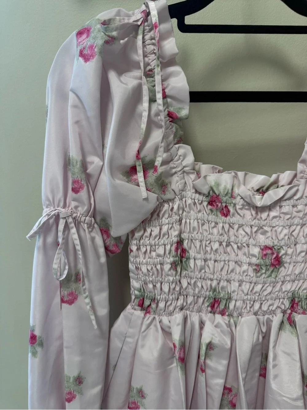 LoveShackFancy Pink Floral Smocked Puff-Sleeve Blouse
